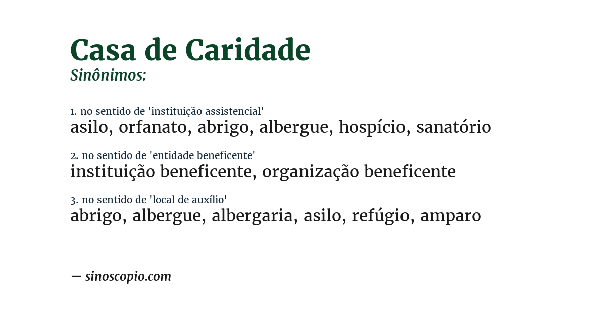 Sinônimo de casa de caridade