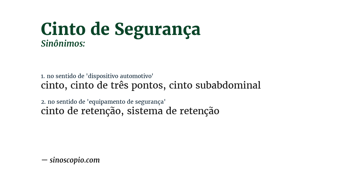 Sinônimo de cinto de segurança