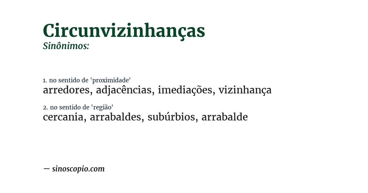 Sinônimo de circunvizinhanças