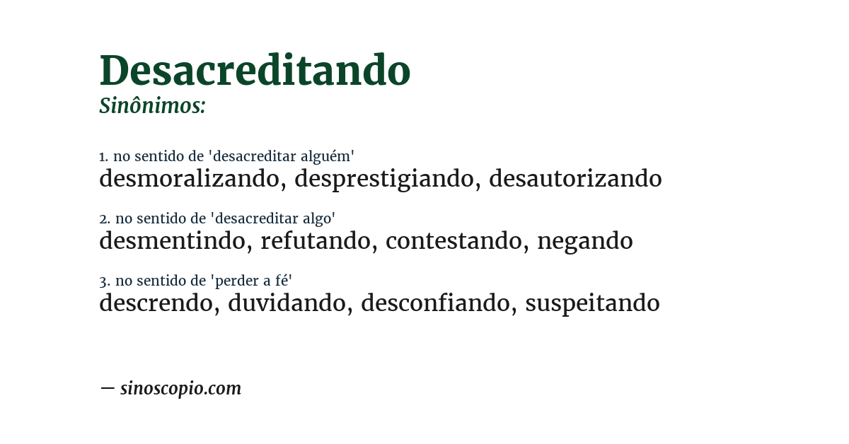 Sinônimo de desacreditando