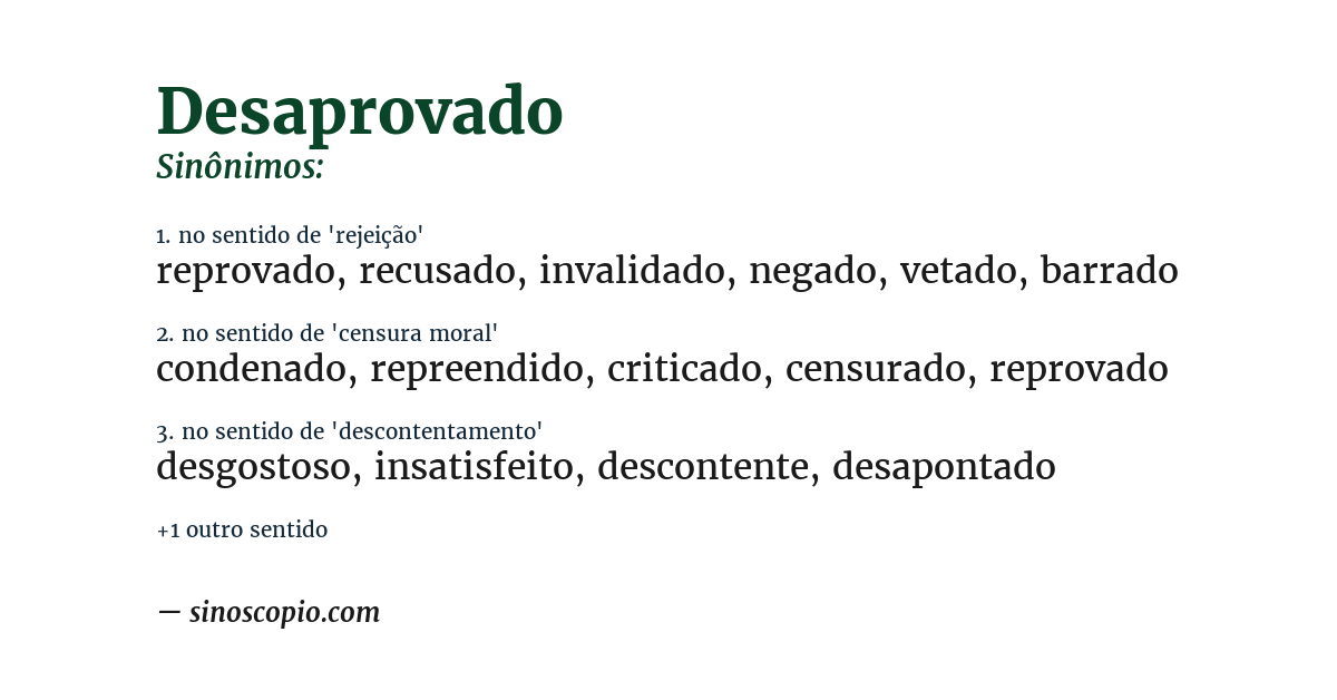 Sinônimo de desaprovado