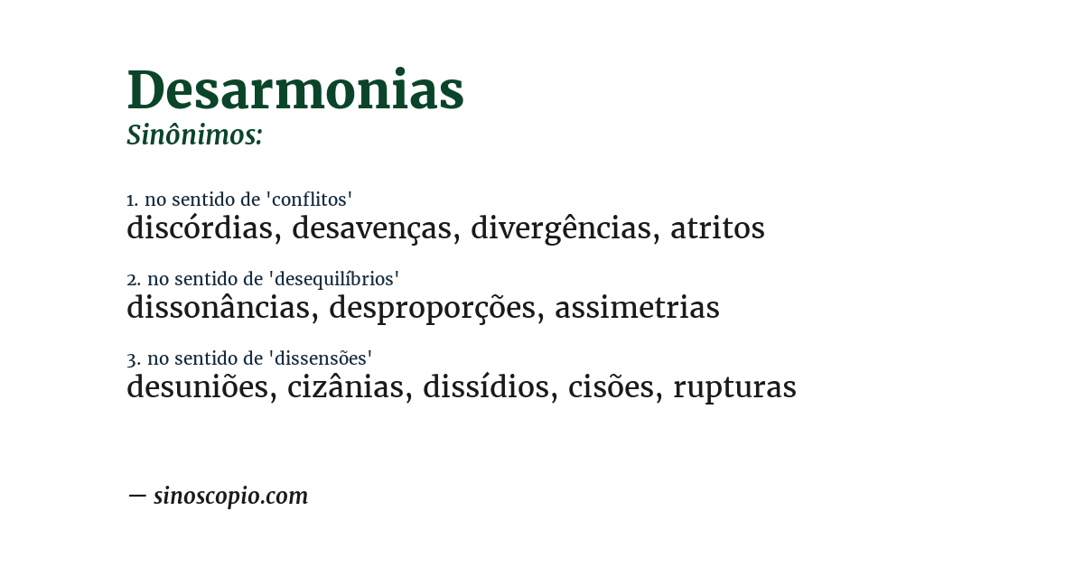Sinônimo de desarmonias