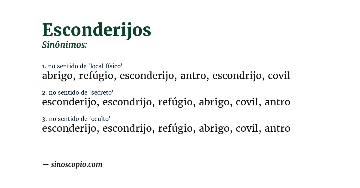 Sinônimo de esconderijos
