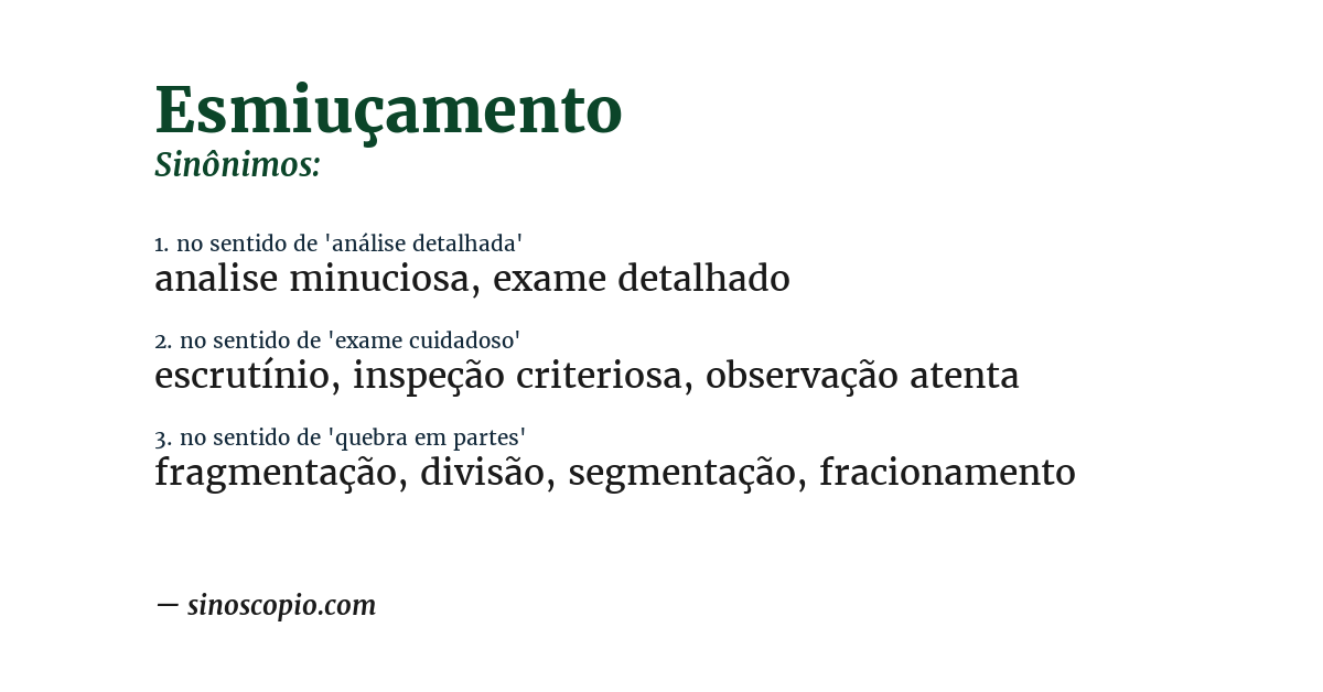 Sinônimo de esmiuçamento