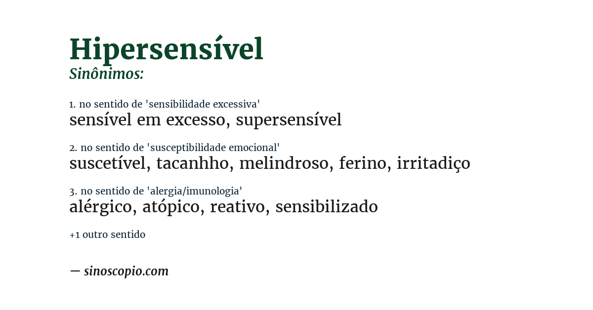 Sinônimo de hipersensível