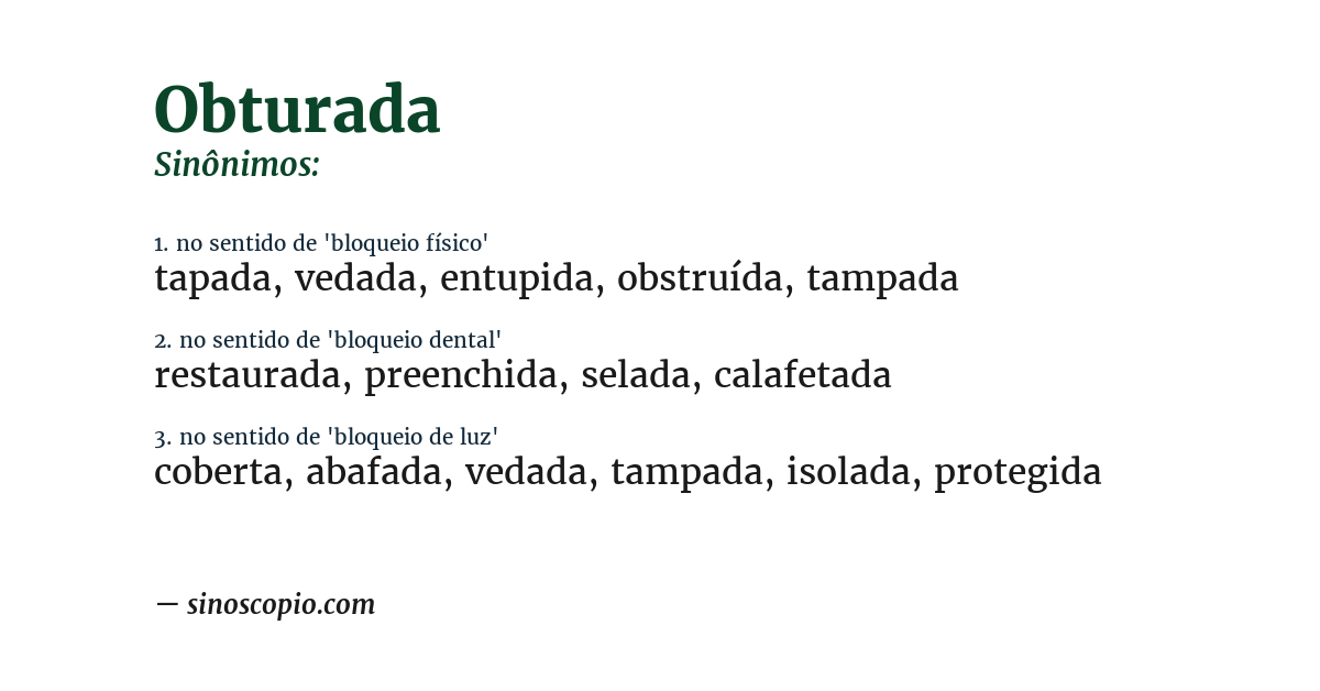 Sinônimo de obturada