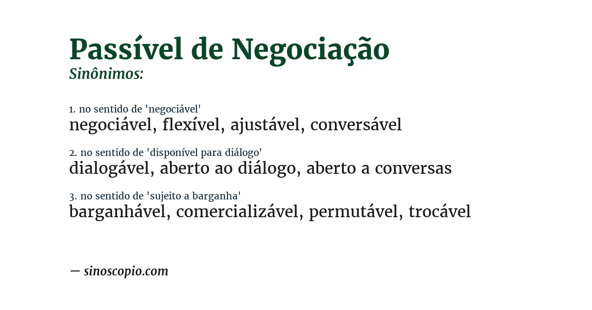 Sinônimo de passível de negociação