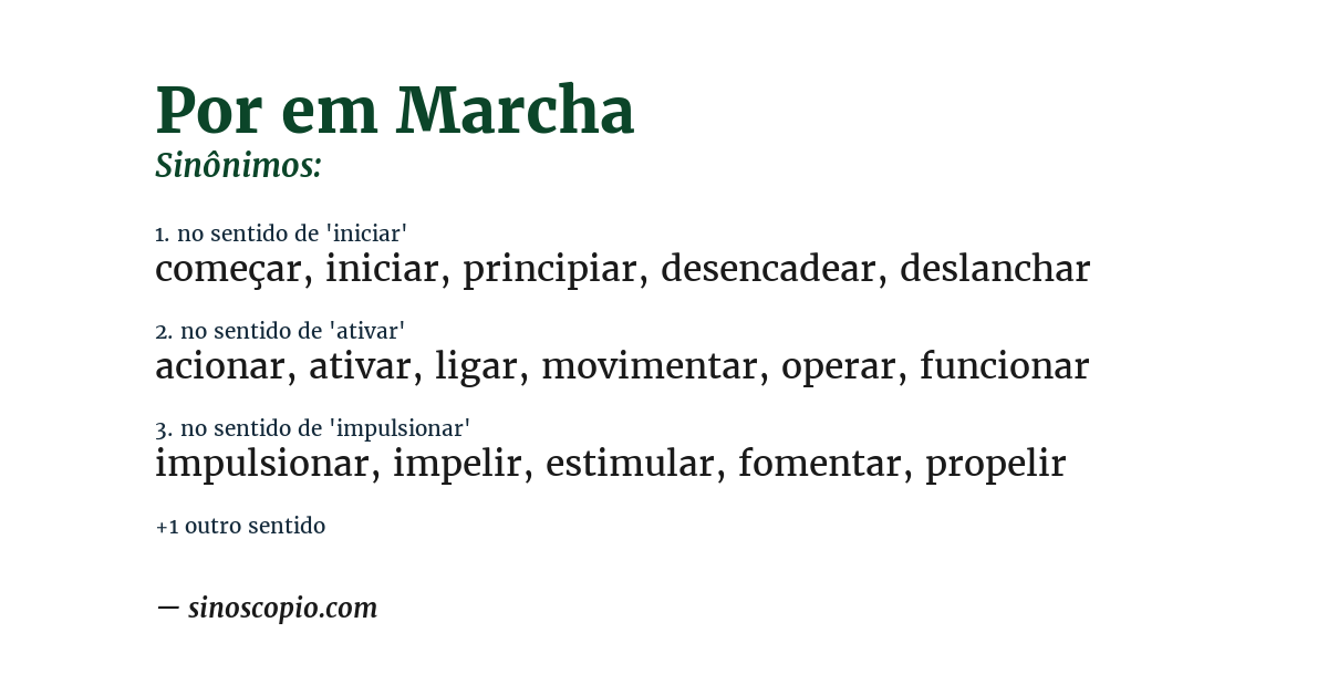 Sinônimo de por em marcha