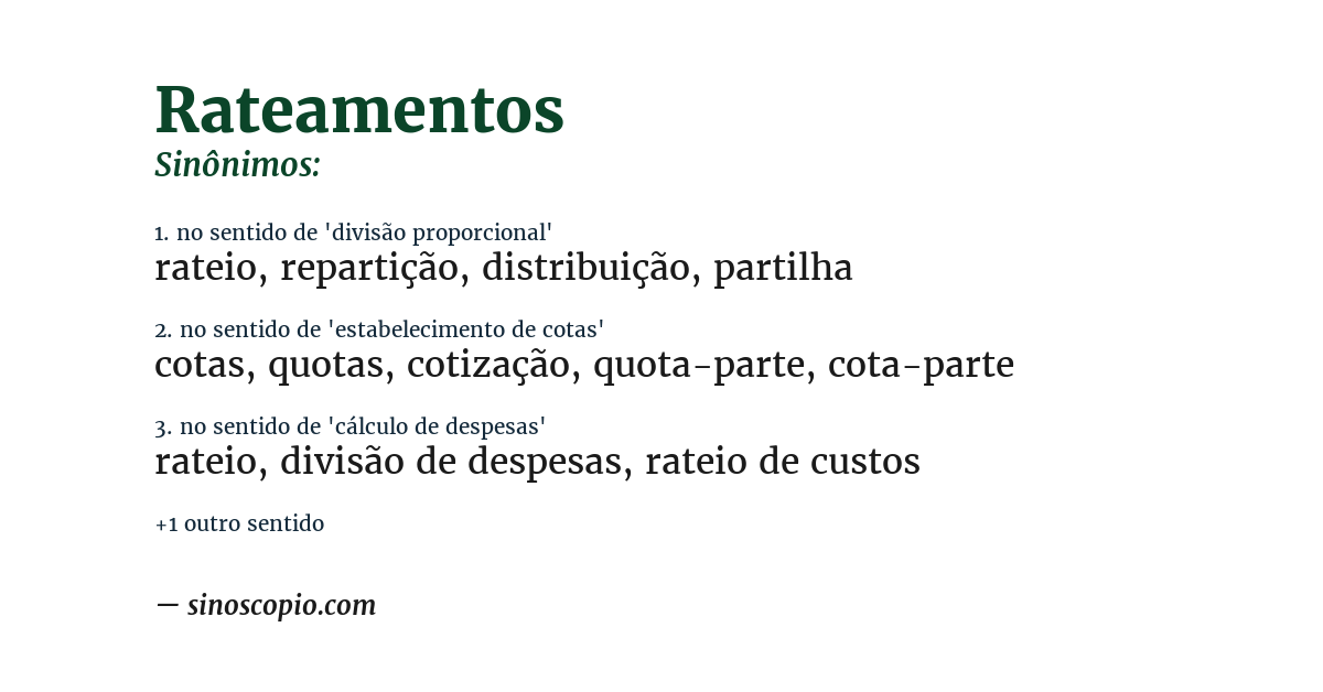 Sinônimo de rateamentos