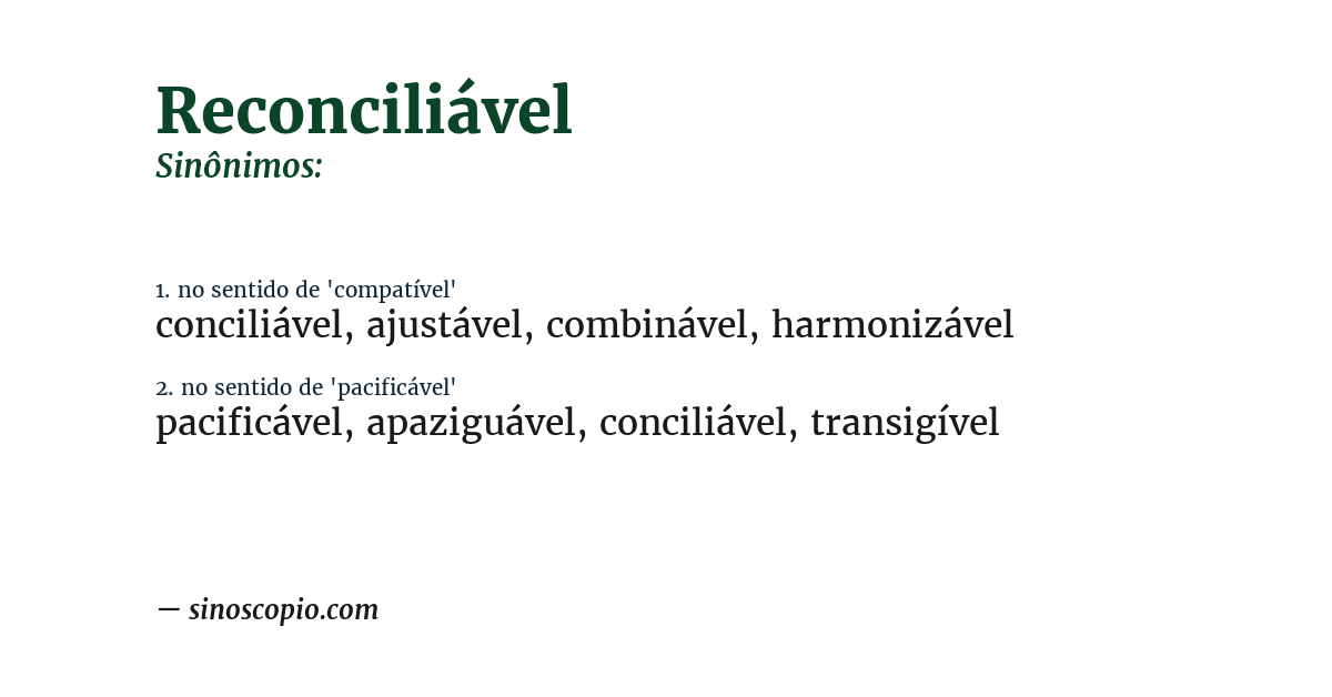 Sinônimo de reconciliável