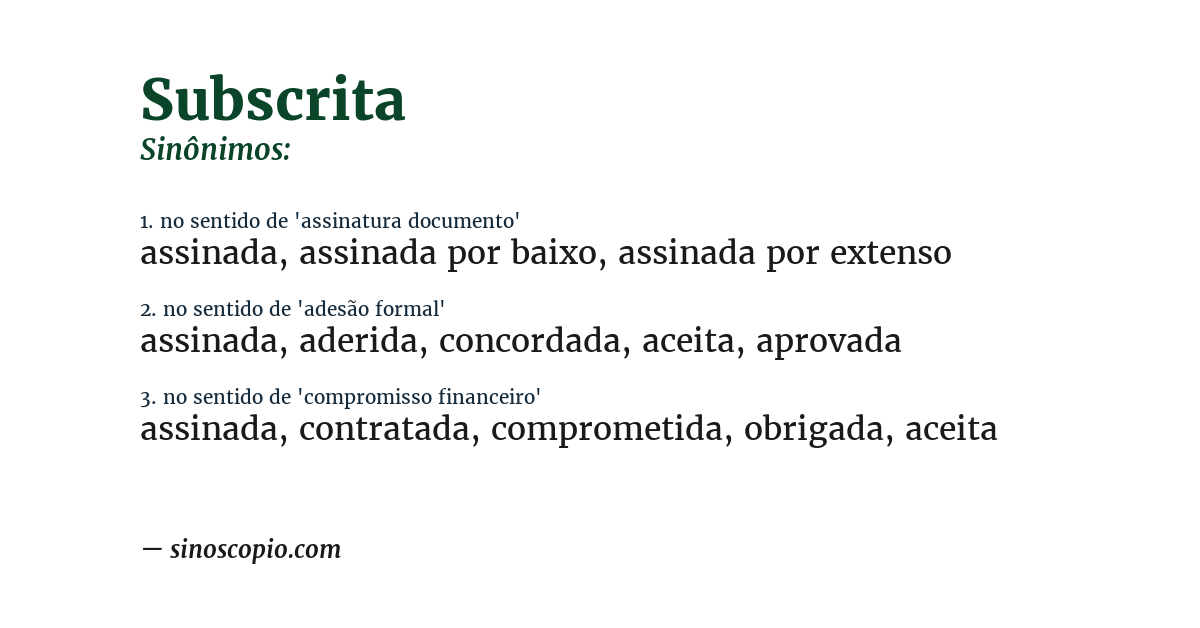 Sinônimo de subscrita