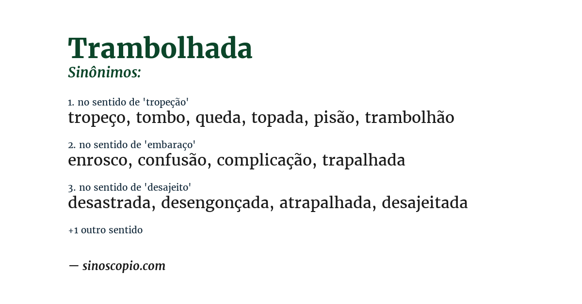 Sinônimo de trambolhada