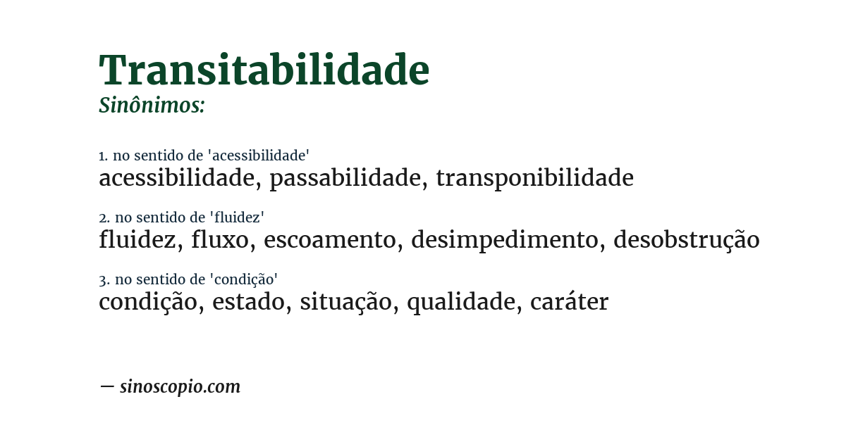 Sinônimo de transitabilidade