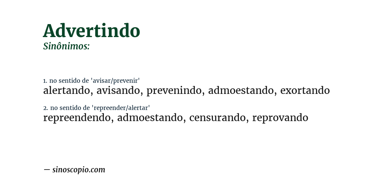 Sinônimo de advertindo
