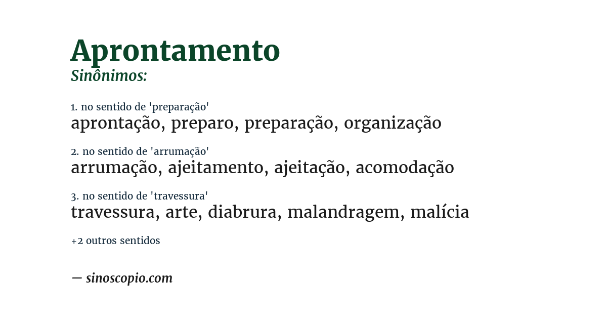 Sinônimo de aprontamento