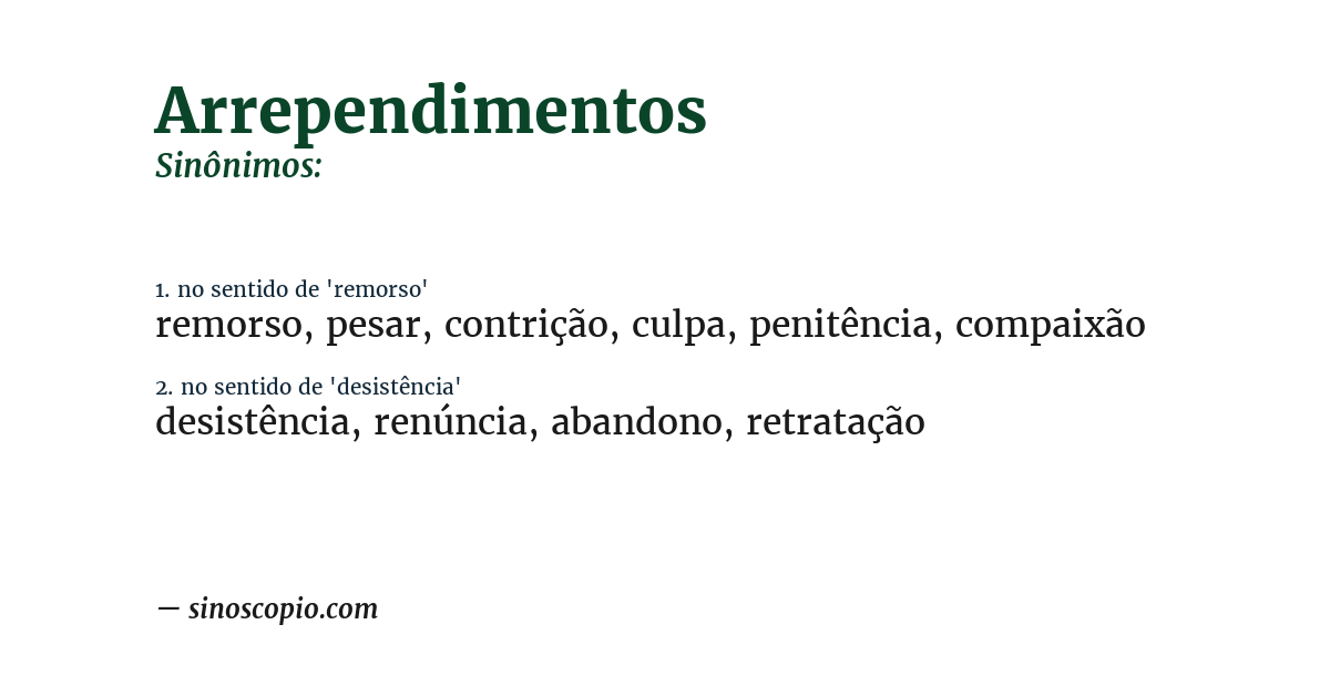 Sinônimo de arrependimentos