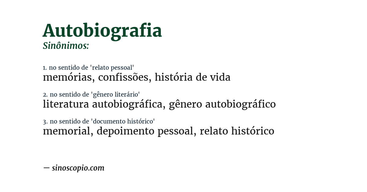 Sinônimo de autobiografia