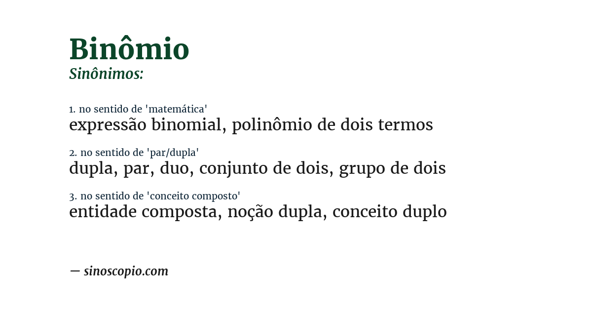 Sinônimo de binômio
