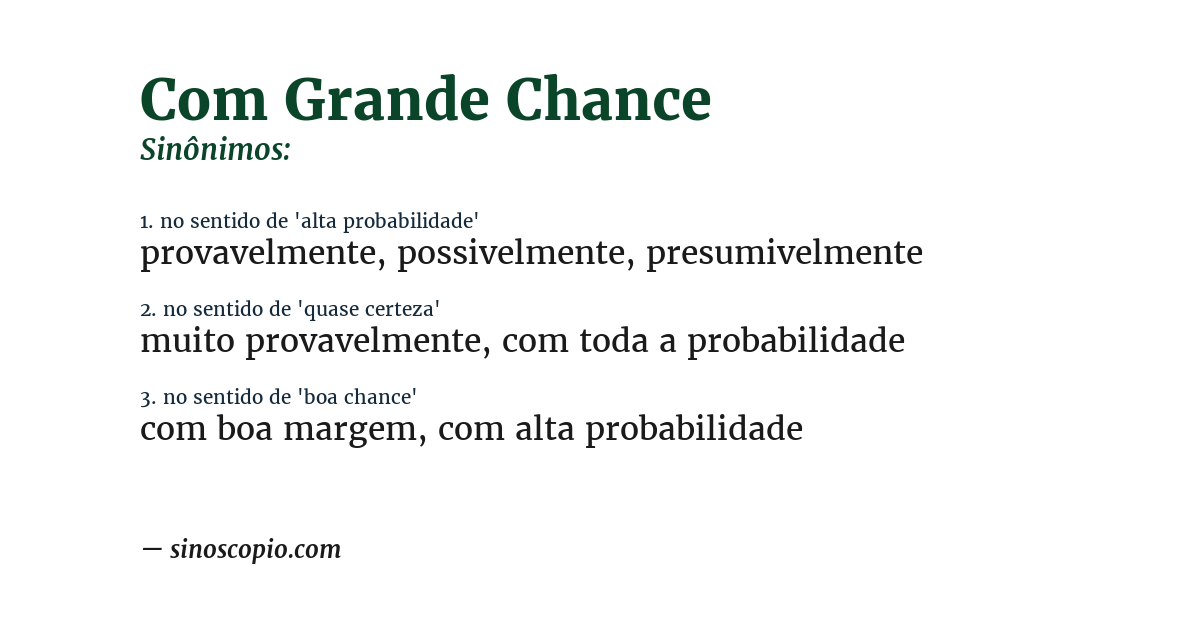 Sinônimo de com grande chance