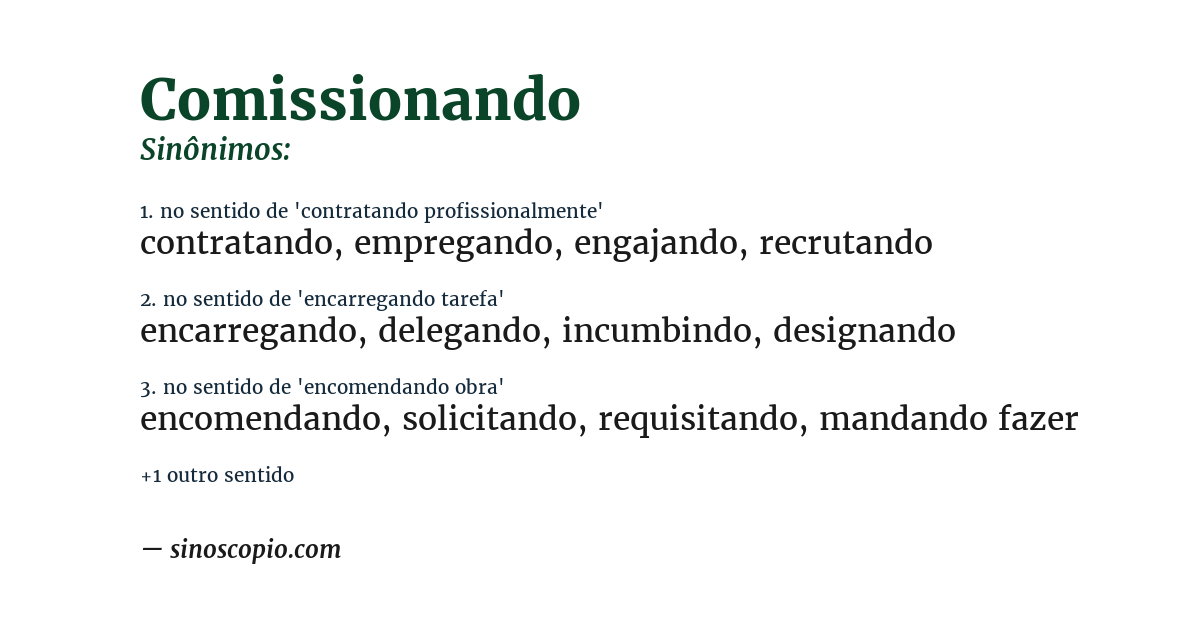 Sinônimo de comissionando