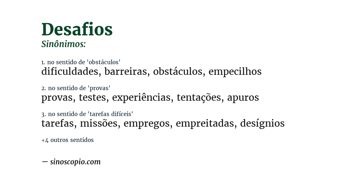 Sinônimo de desafios