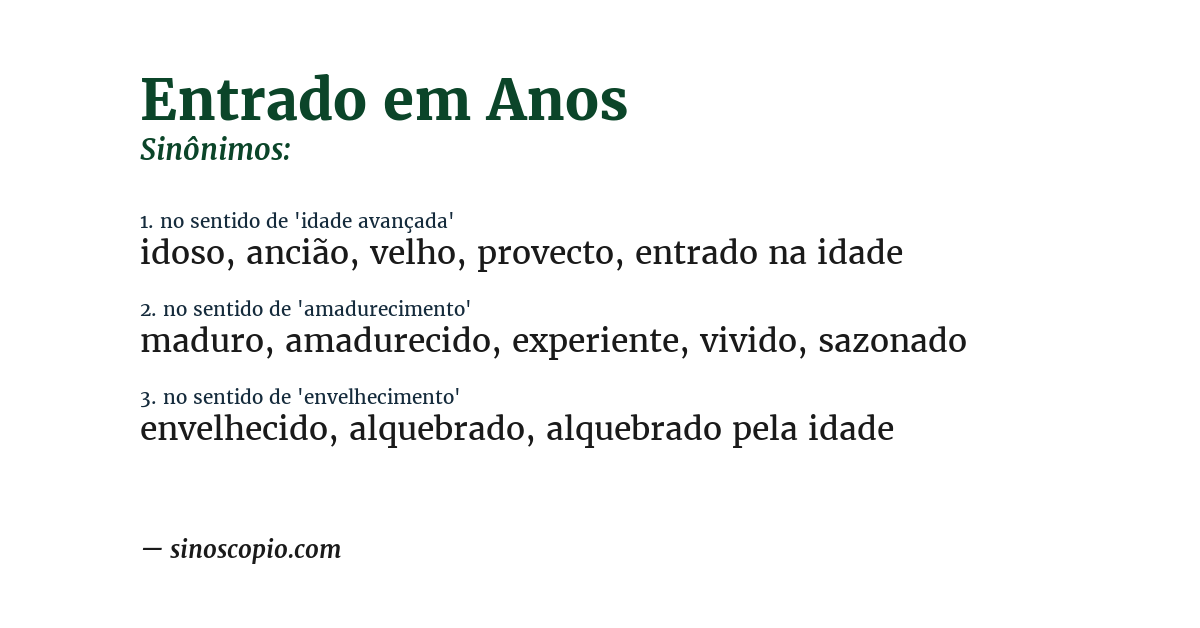 Sinônimo de entrado em anos