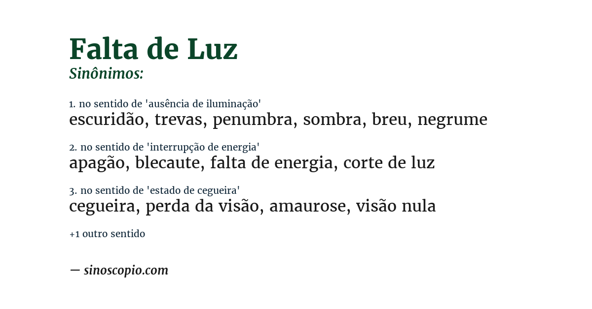 Sinônimo de falta de luz