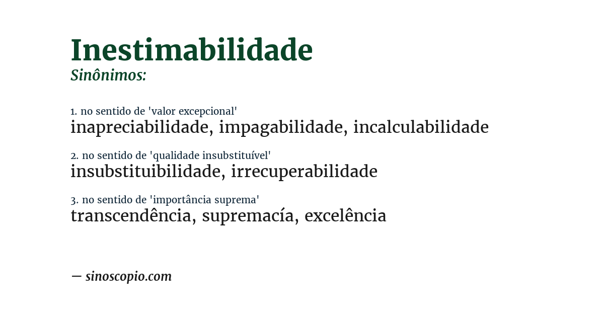 Sinônimo de inestimabilidade
