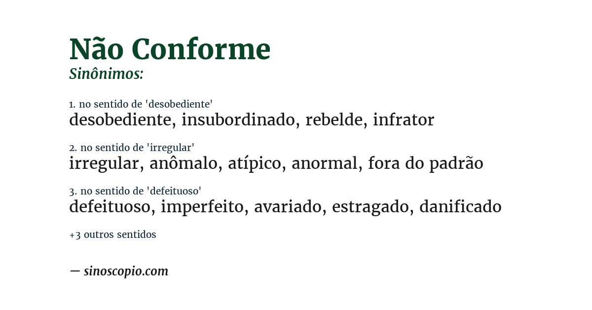 Sinônimo de não conforme