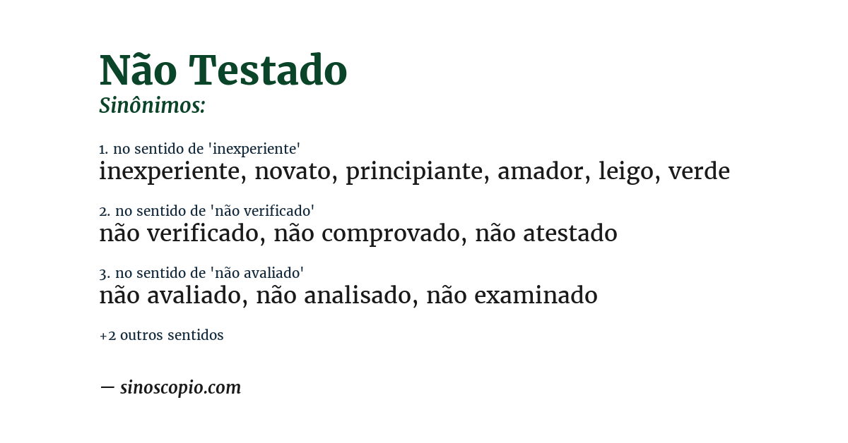 Sinônimo de não testado