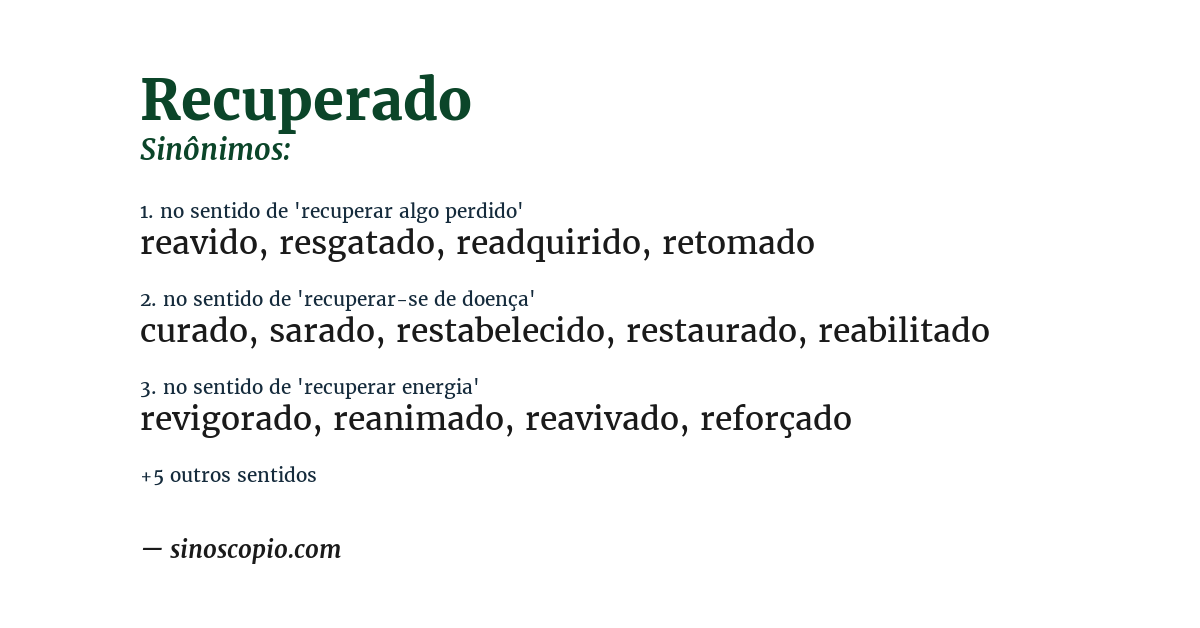Sinônimo de recuperado