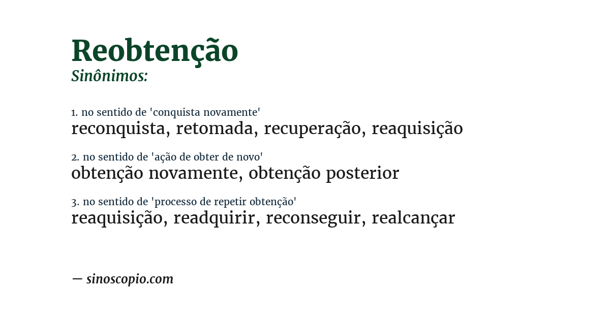 Sinônimo de reobtenção