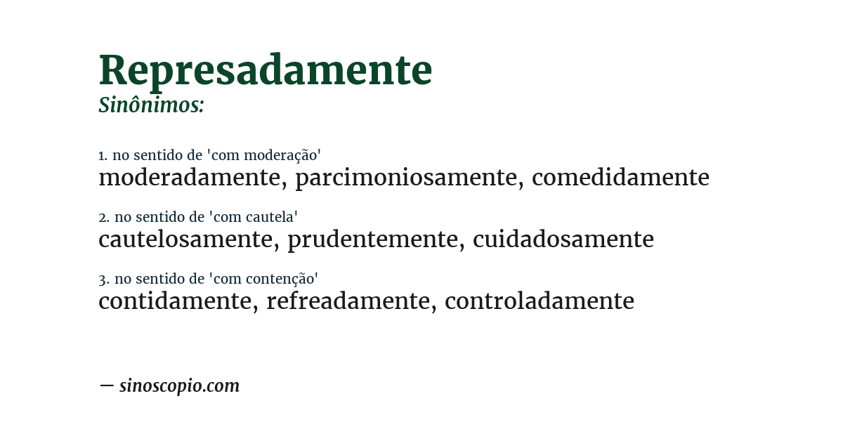 Sinônimo de represadamente