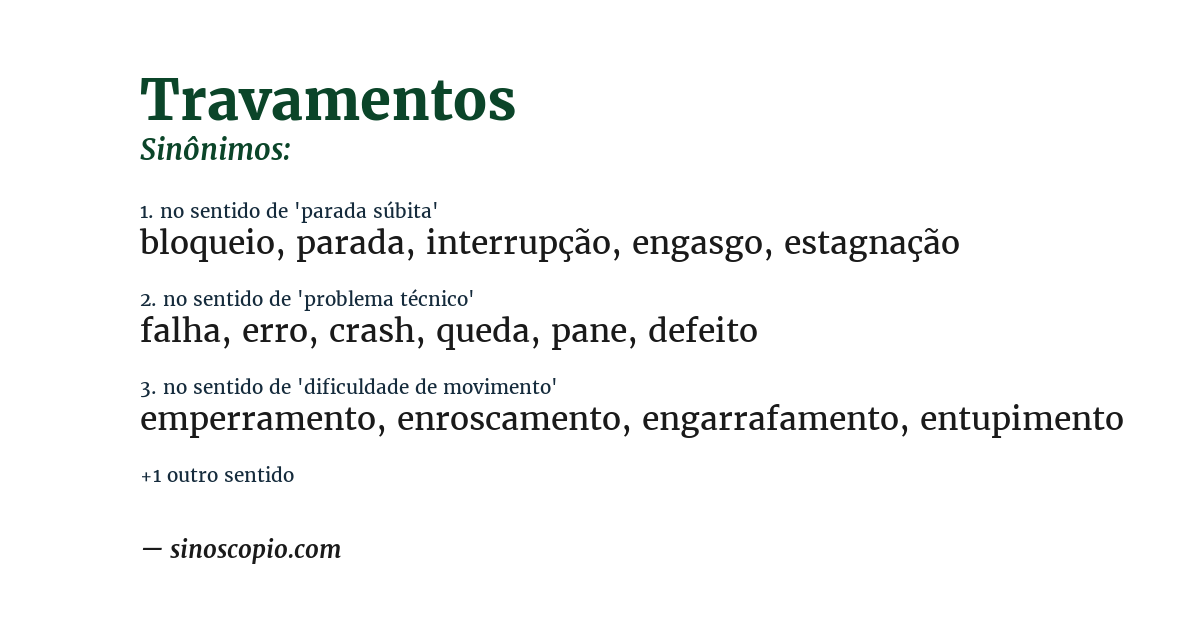 Sinônimo de travamentos
