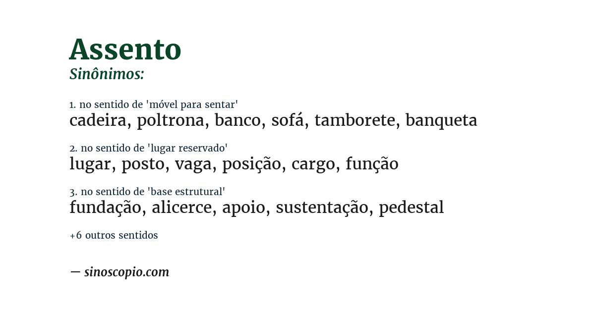 Sinônimo de assento