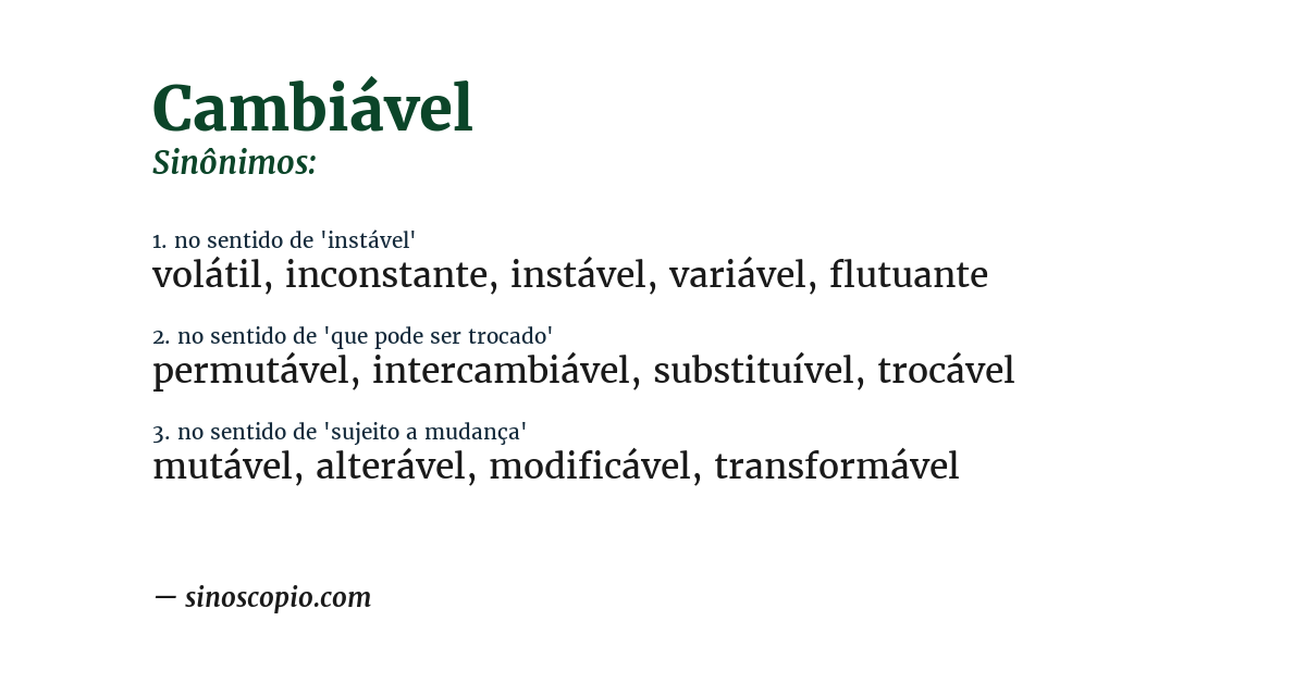 Sinônimo de cambiável
