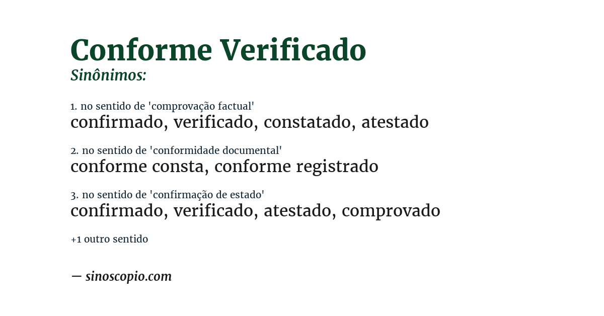 Sinônimo de conforme verificado