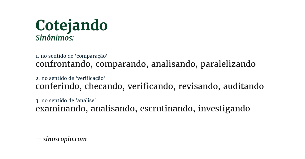 Sinônimo de cotejando