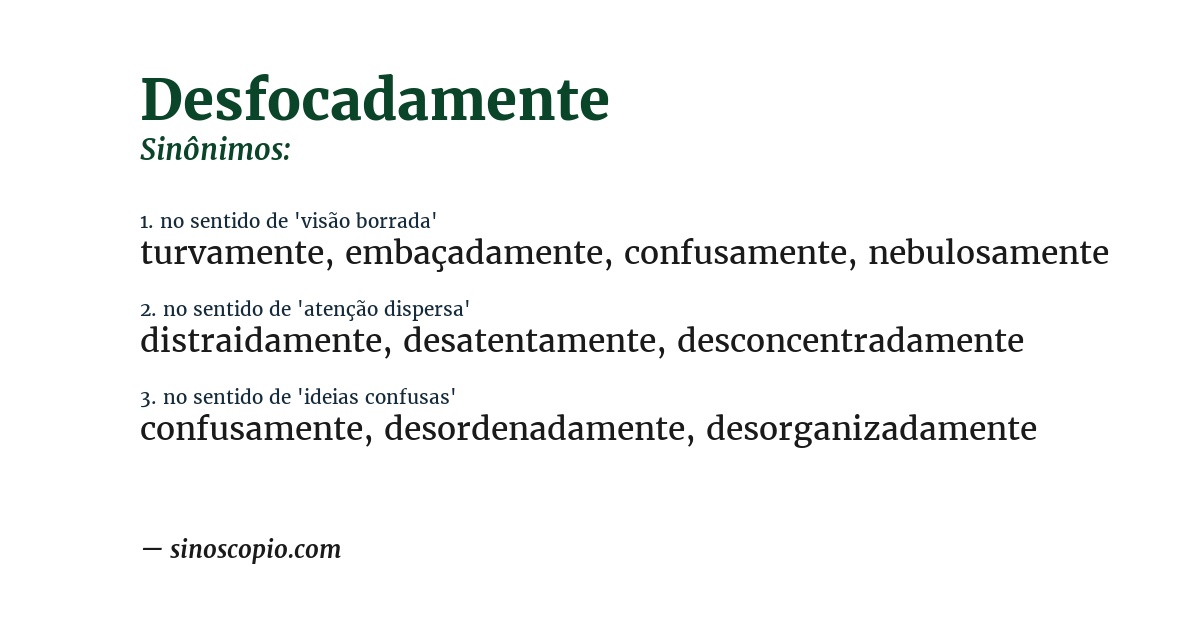 Sinônimo de desfocadamente