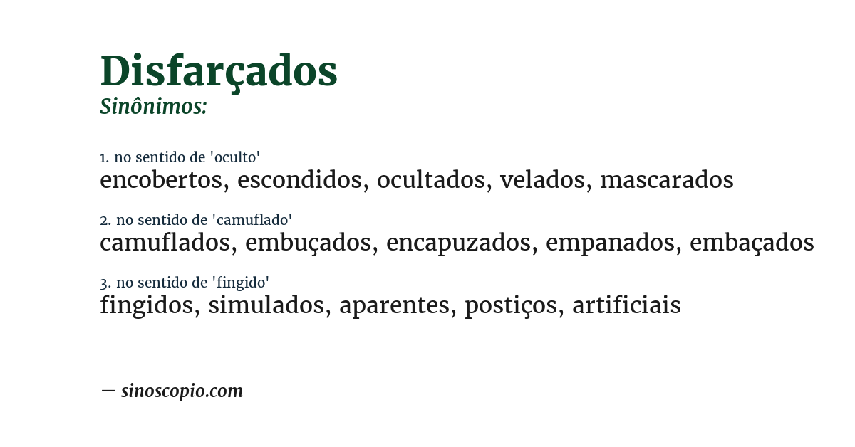 Sinônimo de disfarçados