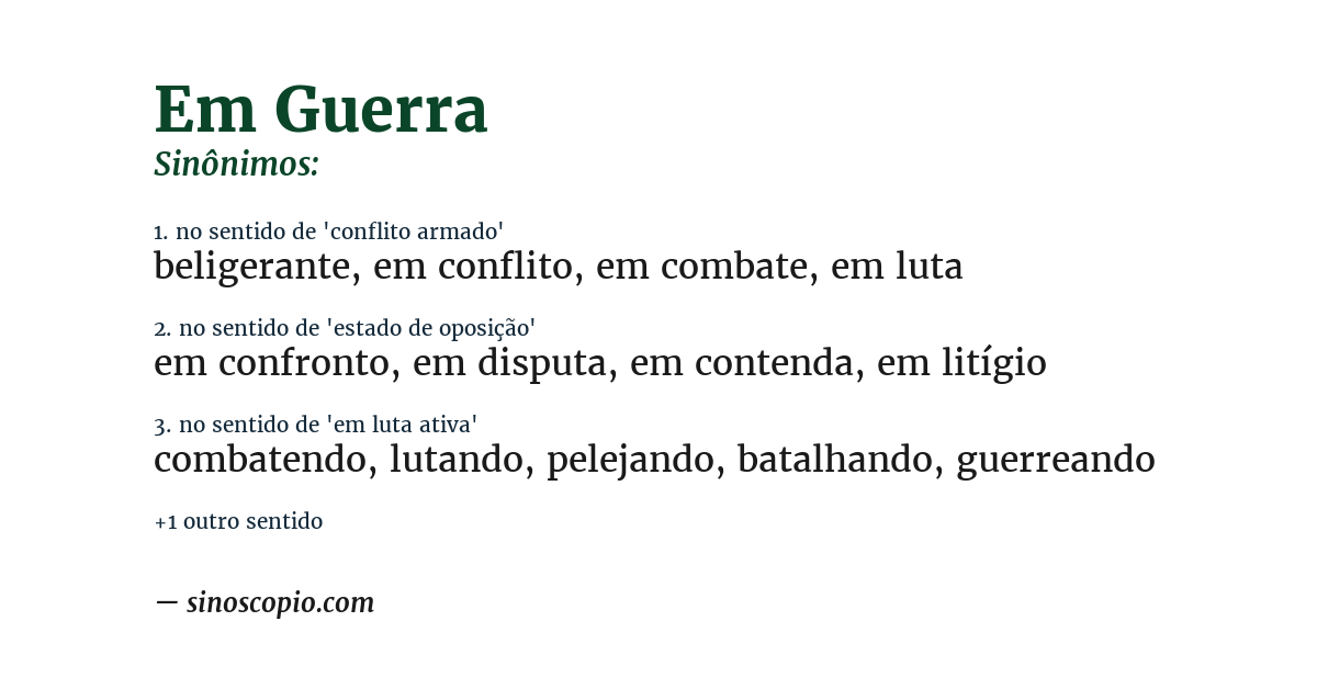 Sinônimo de em guerra
