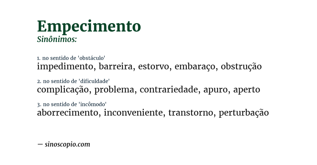 Sinônimo de empecimento