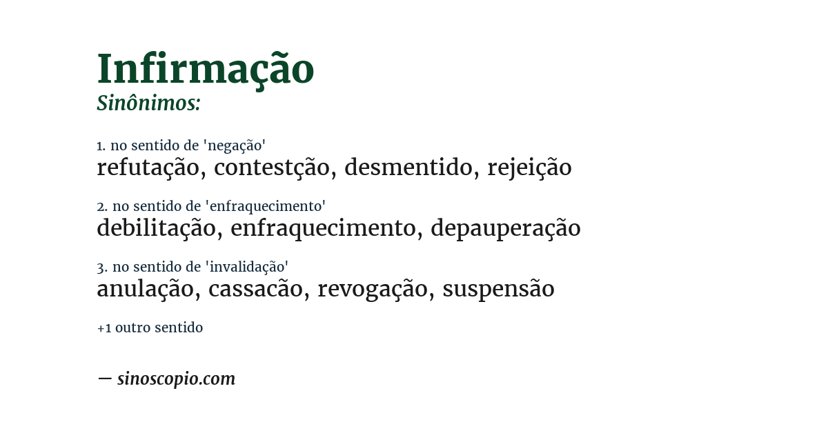 Sinônimo de infirmação