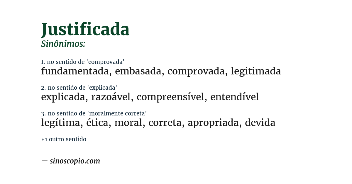 Sinônimo de justificada