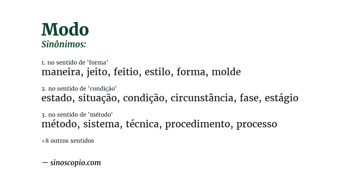 Sinônimo de modo