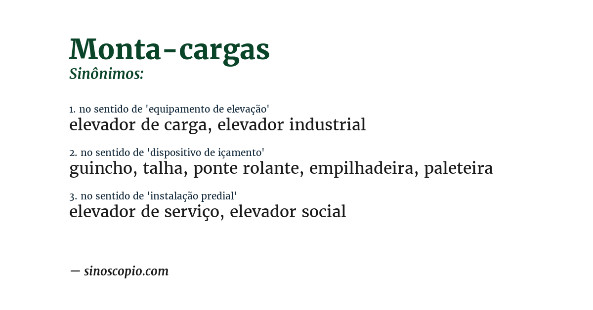 Sinônimo de monta-cargas