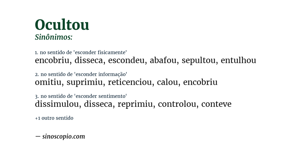 Sinônimo de ocultou