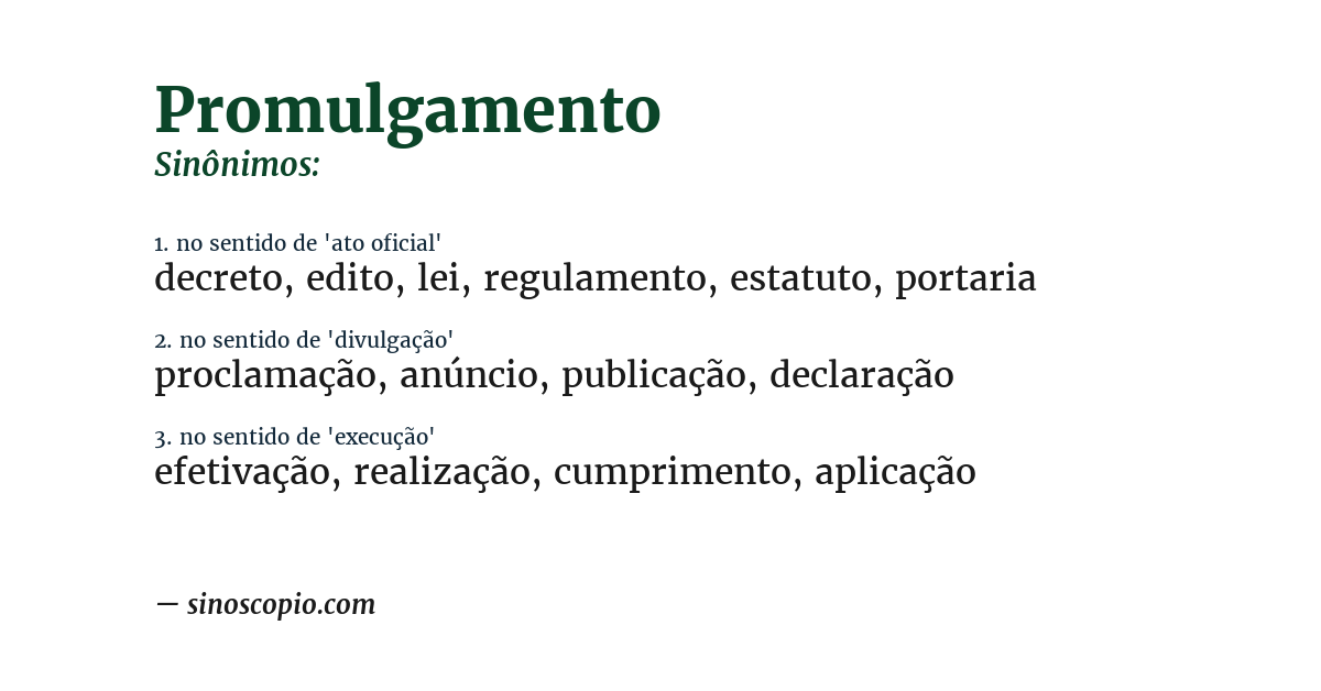 Sinônimo de promulgamento