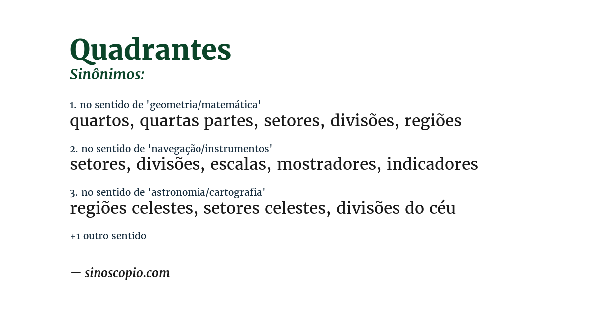 Sinônimo de quadrantes