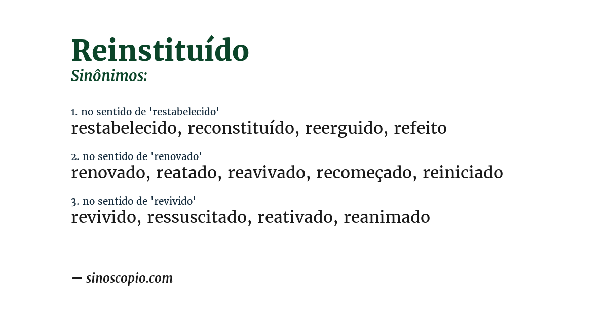 Sinônimo de reinstituído